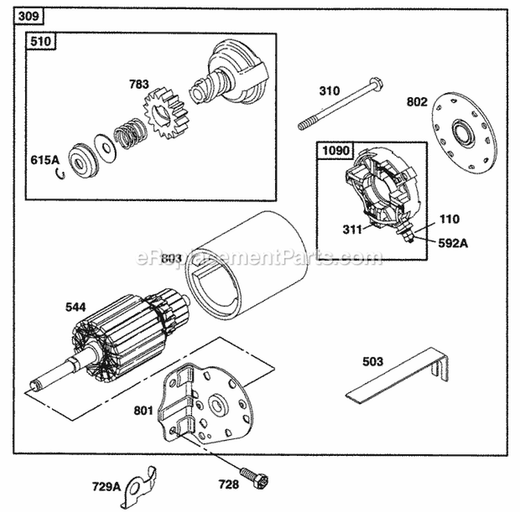 Electric Starter Diagram and Parts List for 28A702-0102-01  Briggs and Stratton Engine